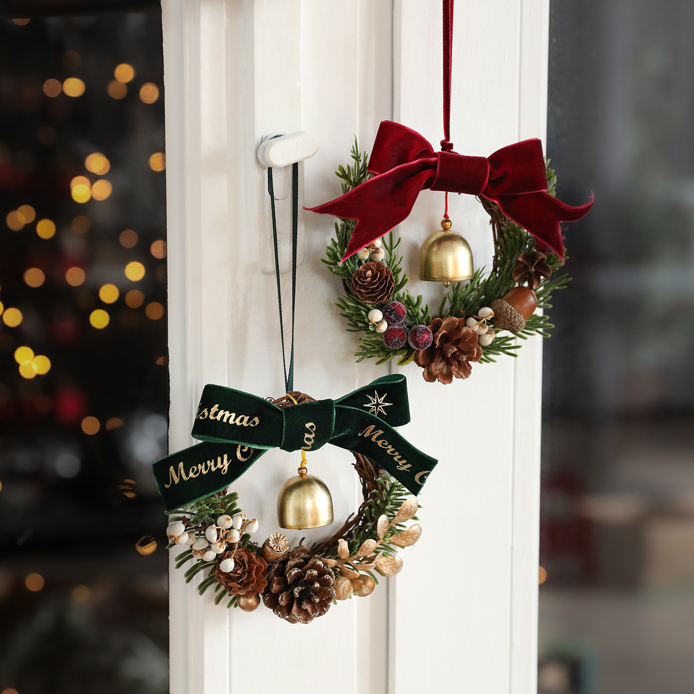 Nuevo arco de Navidad campana guirlanda puerta colgante árbol de Navidad pinos vinas colgante decoración de pared en stock