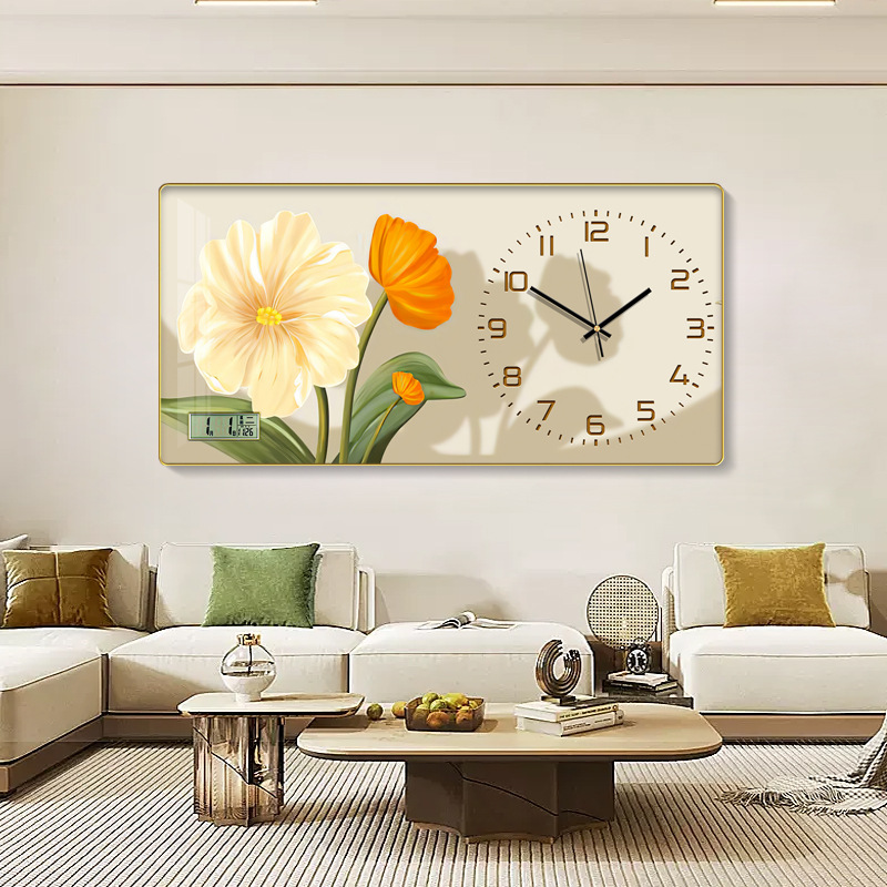Reloj de estilo crema moderno minimalista flor estilo silencioso pintura decorativa Reloj de pared minimalista pared de fondo pintura Reloj de pared
