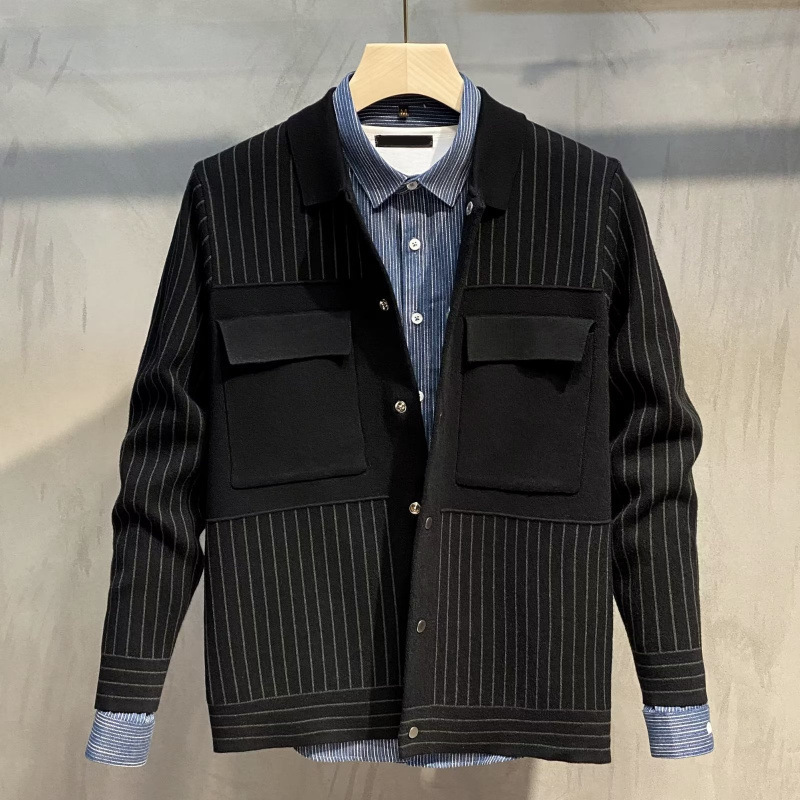 Men's Autumn and Winter Knitted Jacket Trendy Coat Loose Casual Fox Velvet Cardigan Lapel Fashionable Handsome Top