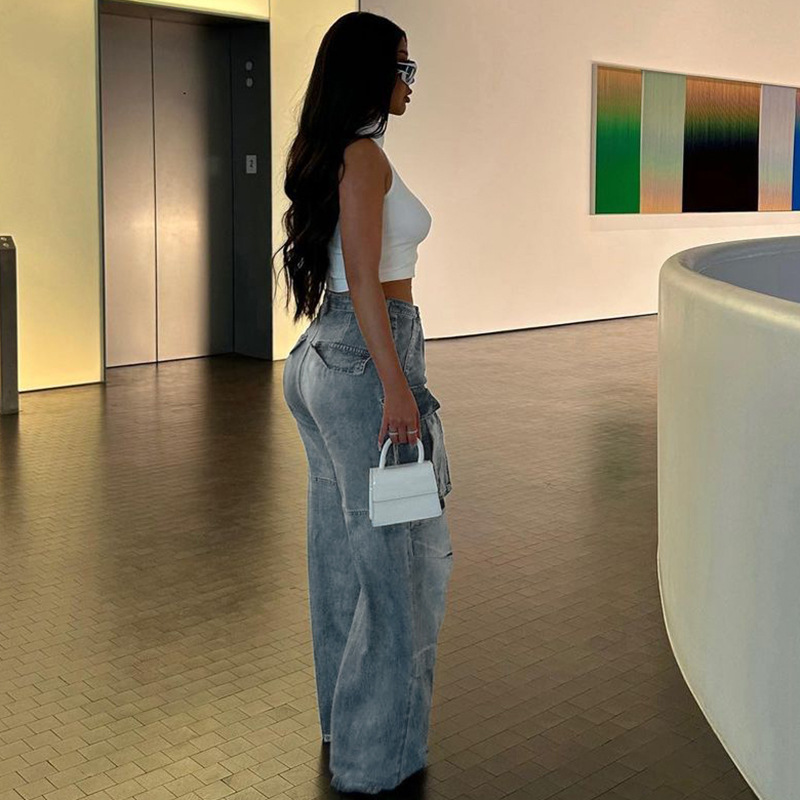 امرأة غير رسمي اليومي ملابس الشارع اللون الصامد مكتمل الطول جينز display picture 8
