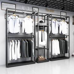 服装店展示架男装店铺货架铁艺金属包架黑色落地式双层陈列挂衣架