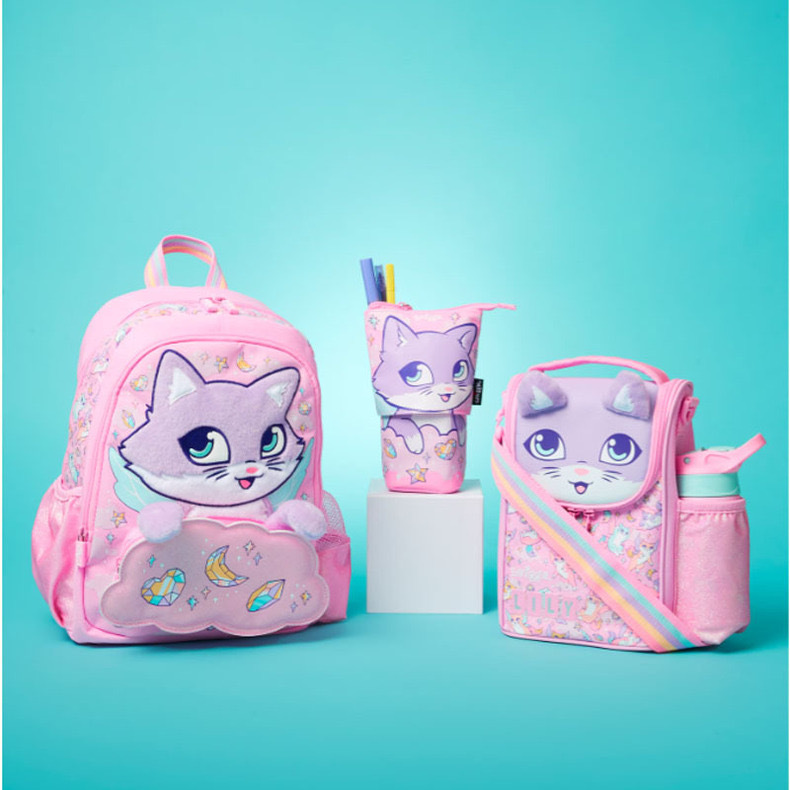 Mochila escolar australiana sonrisa para estudiantes de primaria, mochila ultraligera, rosa púrpura, gato, libro medio