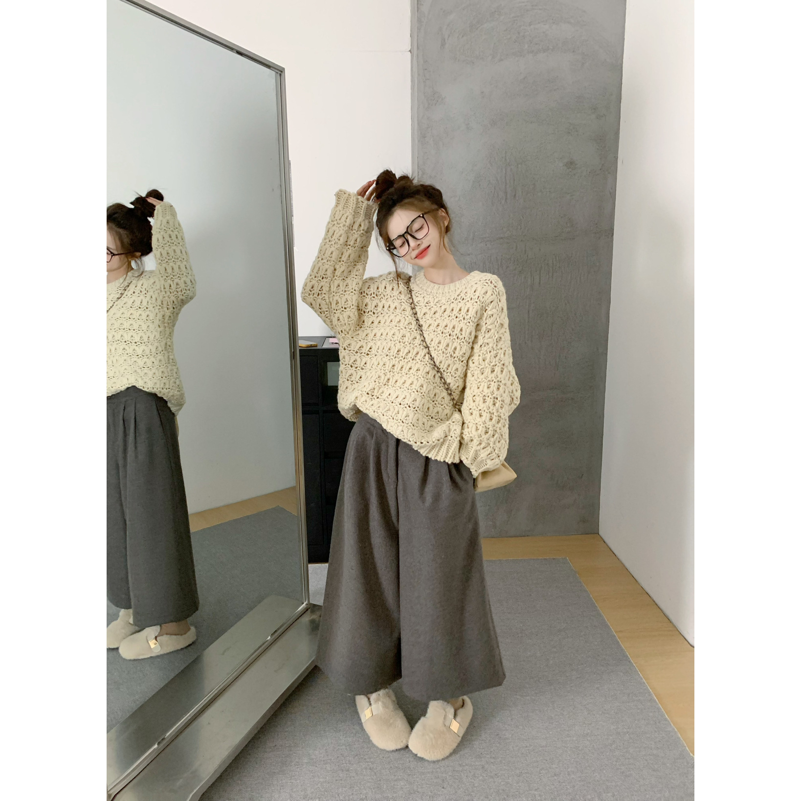 grapestone 葡萄籽-体钩花几何织法套头保暖毛衣（含羊毛）20158