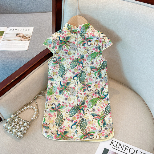 Ladies' Qipao Summer New Children's Qipao Dress Chinese Style Princess Dress for Young Children Summer Outfit Floral Print Dress