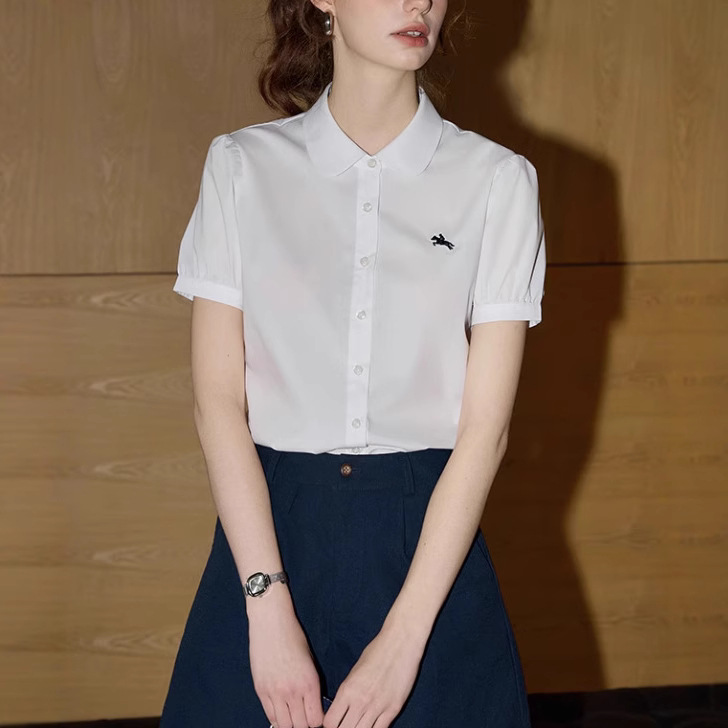 Solid Color Short-sleeved Shirt Women's 2025 Summer New Niche Design Sense Slim Shirt