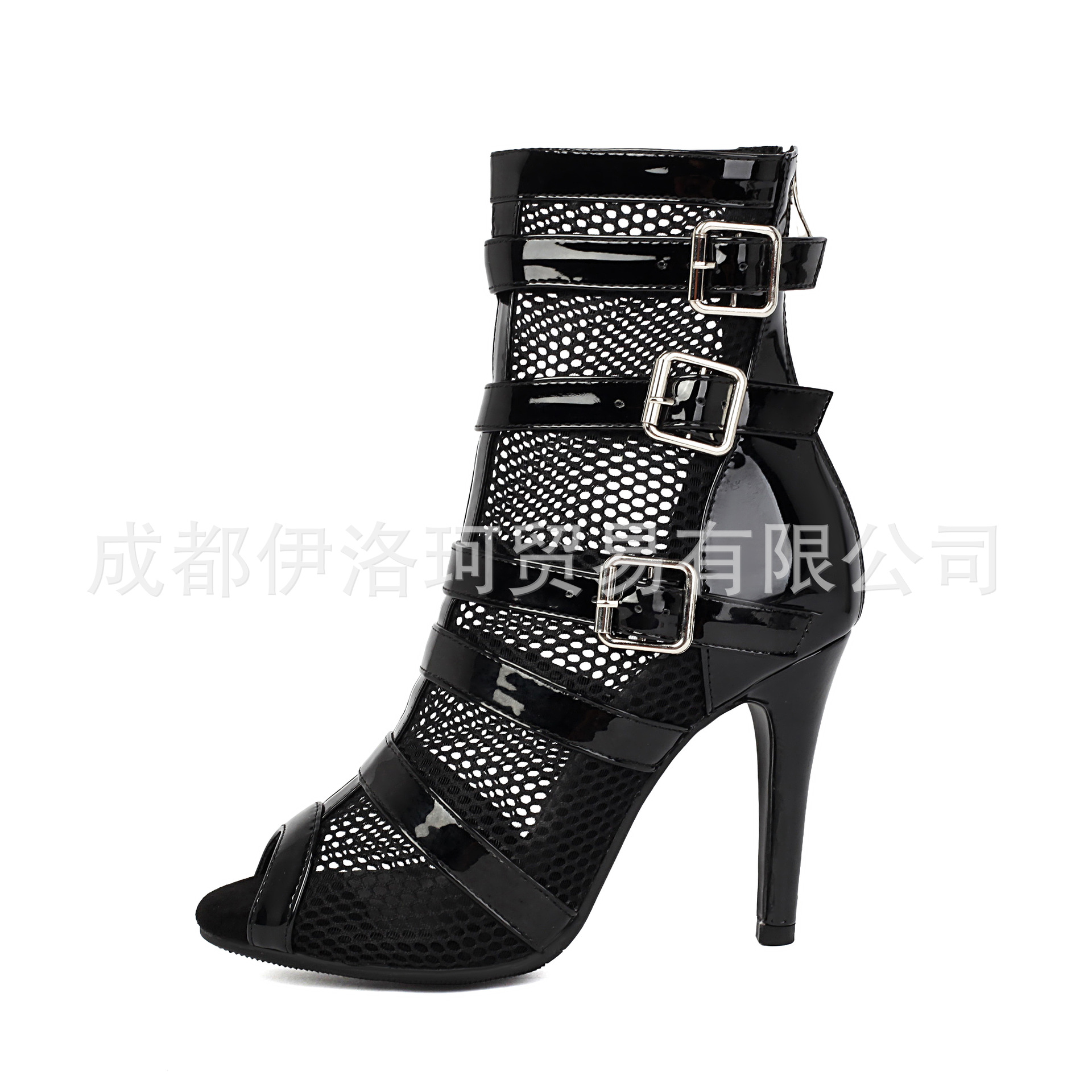 爵士舞高跟鞋欧美性感系带鱼嘴jazz舞蹈鞋镂空皮带扣细跟短靴heel