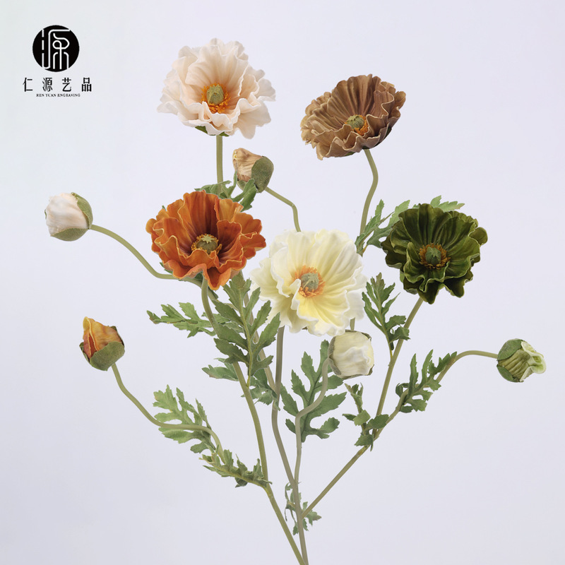 Factory Direct Sales Autumn Poppy Pu Moisturizing Touch Artificial Flowers for Wedding and Home Decoration