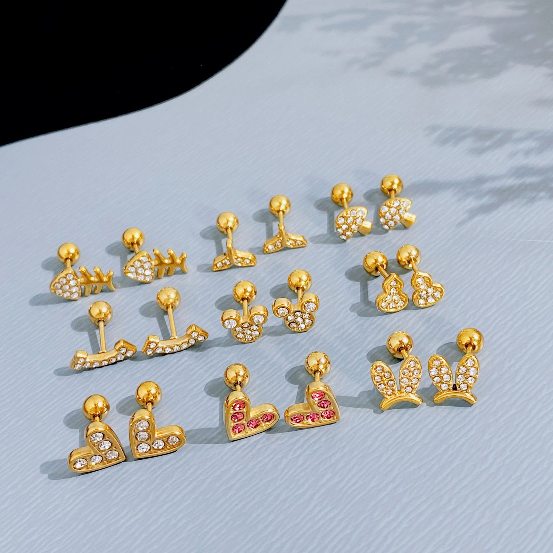 7g Weight Zircon Inlay Material 1 Pair Sweet Heart Shape Inlay Titanium Steel Zircon Ear Studs