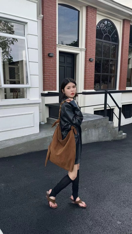 小众设计欧美风磨砂牛皮绒慵懒风通勤休闲百搭托特包大容量购物袋|undefined