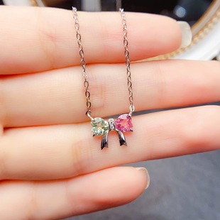 New Natural Tourmaline Necklace S925 Silver Inlaid Main Stone 5*5mm Versatile Popular Trendy Women's Jewelry Wholesale