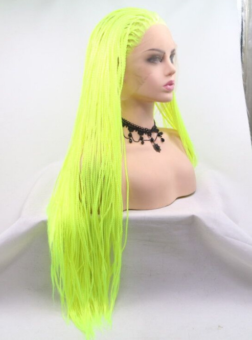 Amarillo Amazon trenza sucia de tres hilos peluca europea y americana encaje delantero de mujer trenza de fibra química tocado LW0250