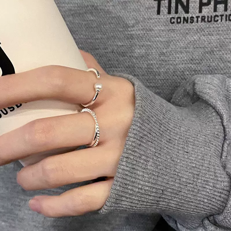 韩式韩版极简珍珠开口戒指女ins时尚个性小众气质百搭高级 食指戒