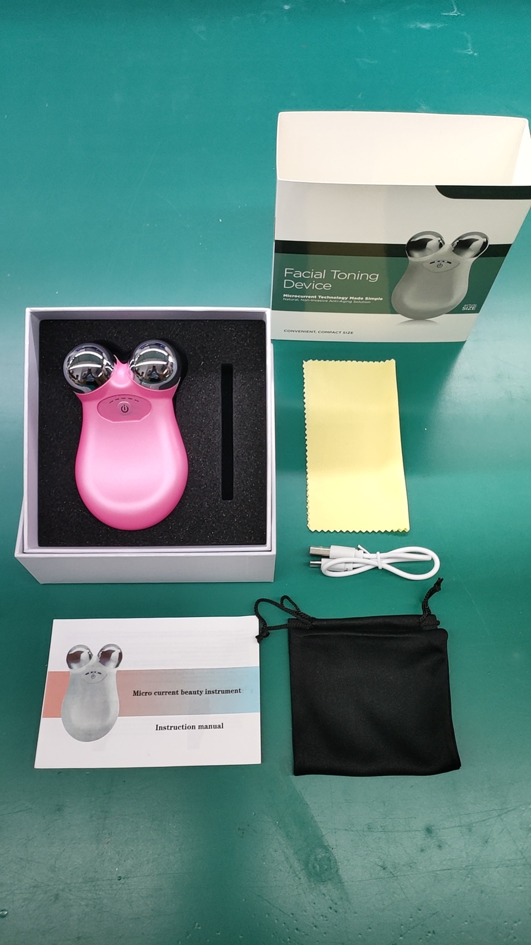 Dispositivo de belleza EMS de microcorriente, rodillo de doble cabezal, bola mágica, masajeador facial, rodillo facial en V