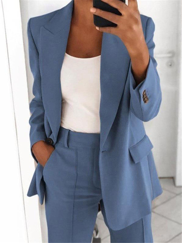 Aliexpress Wish Amazon 2023 Autumn New European and American Fashion Lapel Slim Cardigan Elegant Suit Jacket for Women