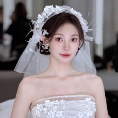 新商品の新婦の髪飾り仙美新婦レースの花のベールは優雅でシンプルです。