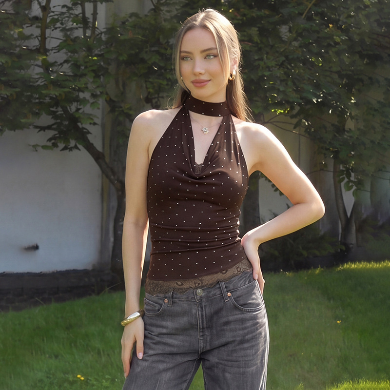 European And American Women's Clothing 2026 Summer New Fashion Polka Dot Lace Slim-fit Versatile Backless Strap-up Tube Top_ecoleips.com