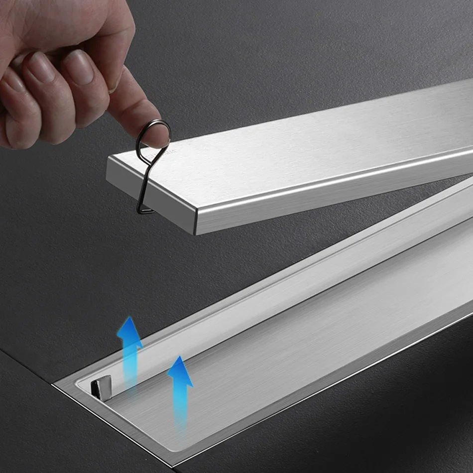 drenaje de piso largo invisible rectangular antiolor a prueba de insectos de doble cara baño alargado drenaje puede incrustar azulejos