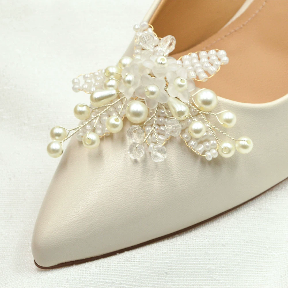 Европейские и американские новые рисовые бусы ручной работы съемные туфли цветы белые цветы инкрустированные стразы свадебные туфли пряжки