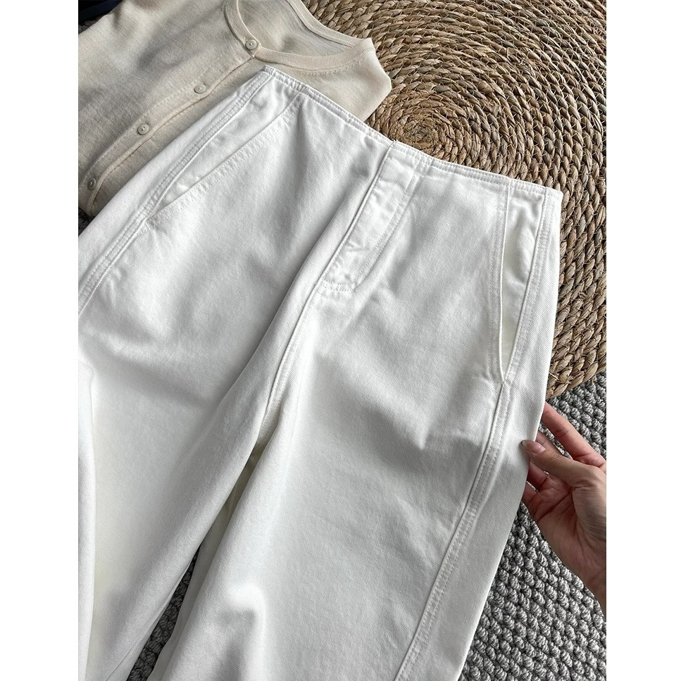 Treasure Pants, Super Slimming! Imported Pure Cotton Sickle Jeans for Women, Spring and Autumn Cocoon-Shaped High-Waisted Slimming Cropped Pants