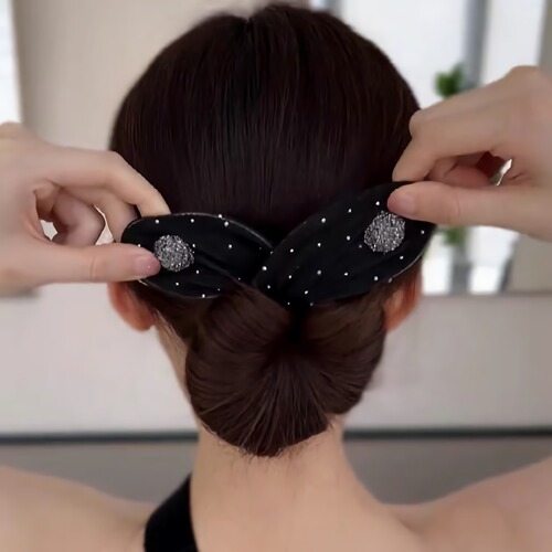 The same style of mesh star-studded rabbit ears lazy hair twister sweet flower bud ball head twist clip temperament hair accessories