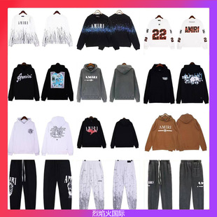 American AM1R1 ICON Street Fashion Brand Splash Ink Simple Letter LOGO Printed Loose Hoodie Men's Hooded Sweater