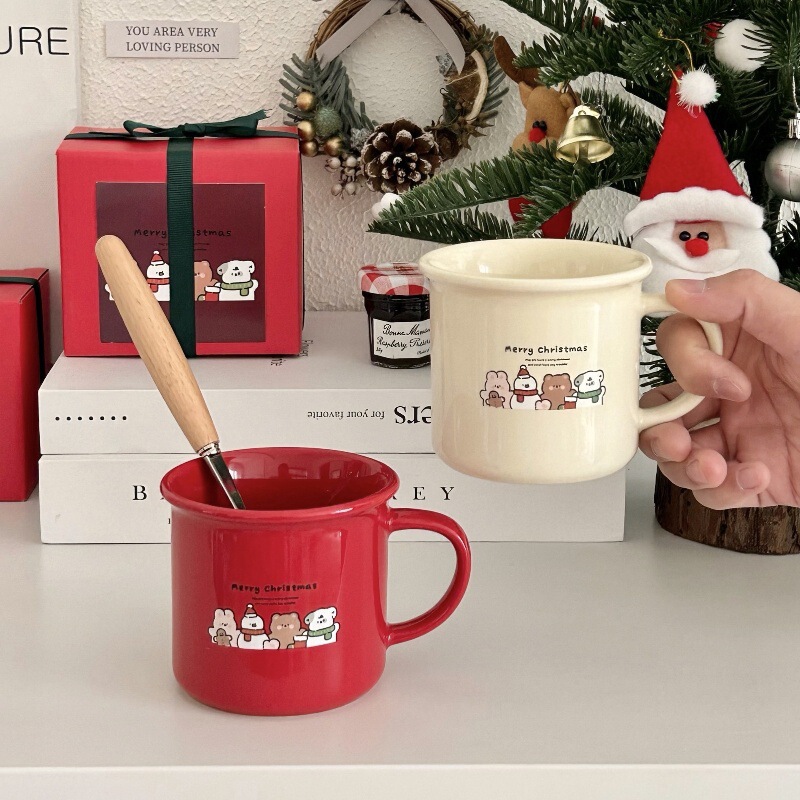 Ins新年クリスマスマグカップ新型アニメ熊陶磁器カップコーヒーカップカップルカップギフトカップ|undefined