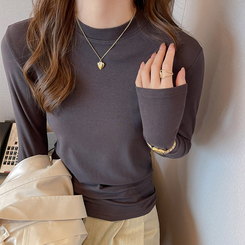 Black Modal Half Turtleneck Bottoming Shirt for Women 2024 New Spring, Autumn and Winter Inner Long-Sleeved Mid-Collar Slim Top