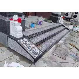 青石浮雕踏步石 中式仿古石雕台阶 别墅大门雕花石材台阶 门槛石
