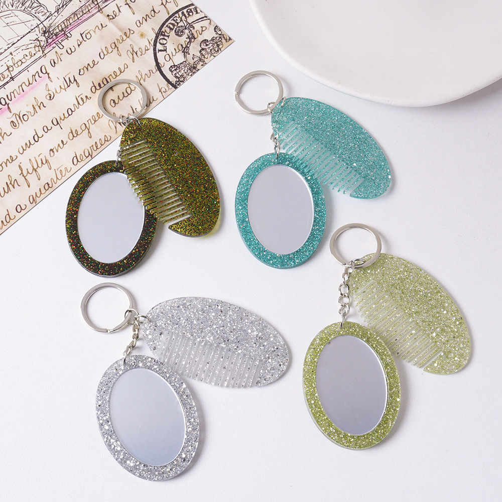 Oval Comb Mirror Pendant Glitter Set For Bags And Keychains_voghion.com