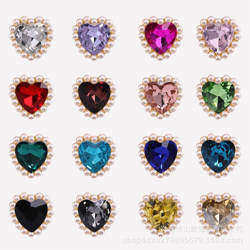 New Love Metal Button Clothing Sweater Accessories DIY Hand-stitched Water Diamond Buckle Fashion Decorative Pearl Buckle Wholesale