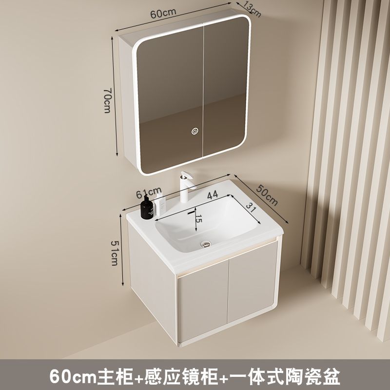 Color crema 60 gabinete + grifo + 60 gabinete espejo de almacenamiento de luz