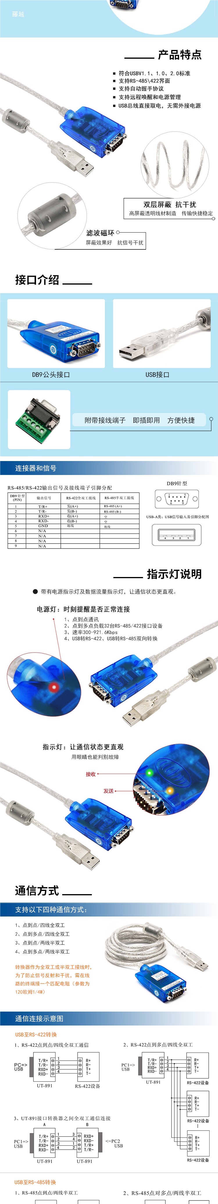 宇泰UT-891 USB转RS485/422串口转换器 通讯线usb转485串口线 2.0-阿里巴巴