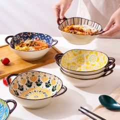 日本式家庭用陶磁器の二耳スープ碗の大きいサイズのサラダの碗の泡の碗のレストランのナットの粉の碗の野菜の碗の卸売りのラーメン