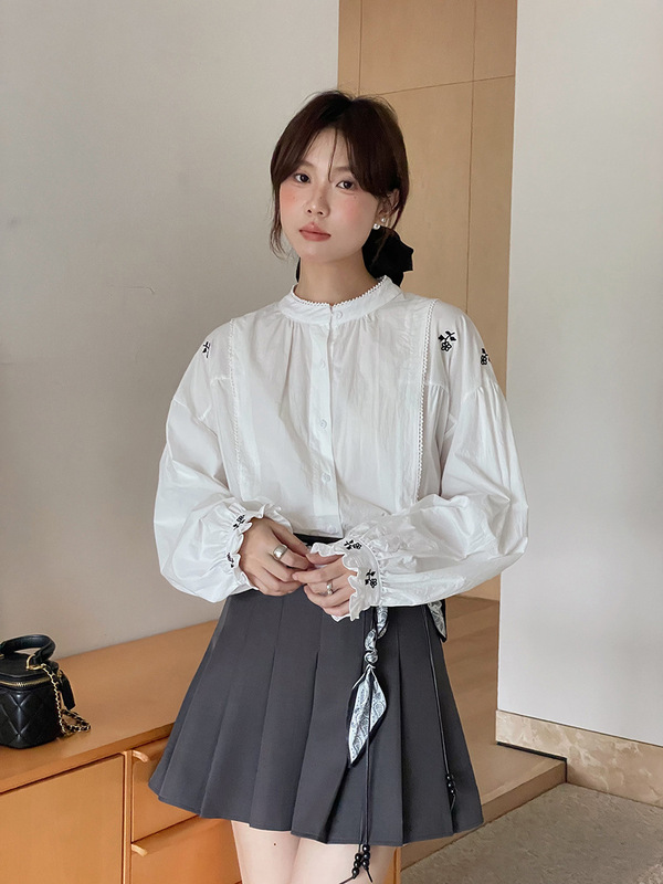 【伞柄雨痕 配丝巾腰带】歌铭韩系百褶短裙女秋季a字半身裙N504C|undefined