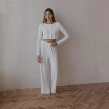 2025跨境俄罗斯WISH独立站欧美秋冬针织设计感含棉长袖长裤套装