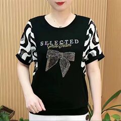 高級半袖tシャツ女性中年母服デザイン感夏ファッション丸首隠し上着洋気ブラウス