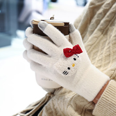 kt貓手套冬季保暖加厚可愛玉桂狗騎行五指手套可觸屏送閨蜜女友禮