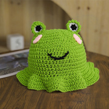 亚马逊跨境手工钩织卡通可爱毛线青蛙针织帽秋冬甜美渔夫帽批发