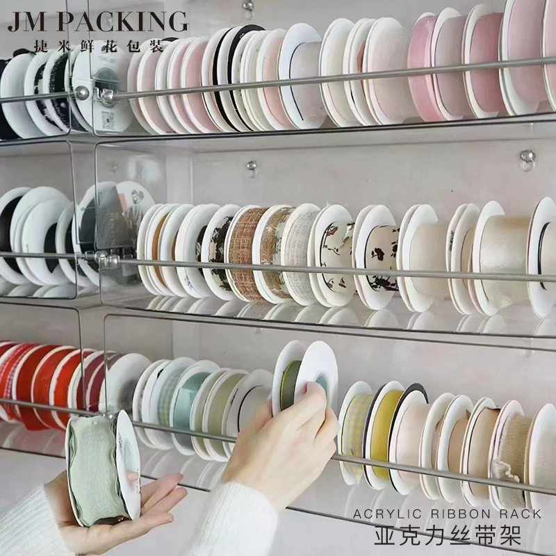 Флористические принадлежности Цветочный цветочный букет Цветочные материалы Популярная в Интернете прозрачная акриловая стойка для хранения Настенная ленточная стойка