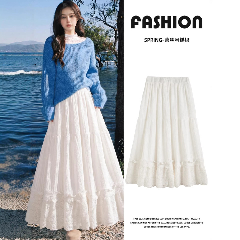 White Plush Skirt for Women, Autumn and Winter High-Waisted Woolen A-Line Pleated Long Skirt, Gentle Style, Fluffy Lace Cake Skirt White Plush Skirt for Women, Autumn and Winter High-Waisted Woolen A-Line Pleated Long Skirt, Gentle Style, Fluffy Lace Cake Skirt