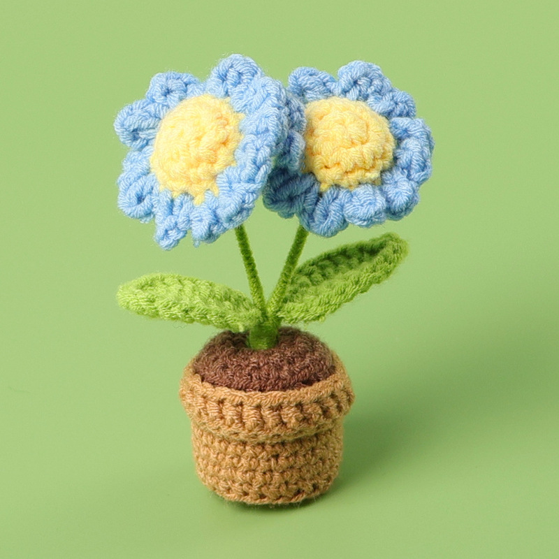 完成品クロスボーダー手作りウールかぎ針編み忘れなしひまわり模擬花鉢植えクリエイティブデスクトップ装飾品車の装飾造花|undefined