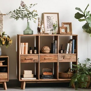 Chinese-Style Antique Shelf Old Elm Storage Cabinet Living Room Retro Display Rack Antique Ceramic Shelf