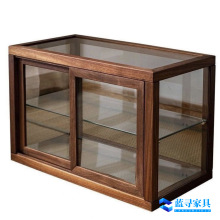 黑胡桃木玻璃柜面包展示柜咖啡店摆件甜品防尘手办收纳陈列柜实木