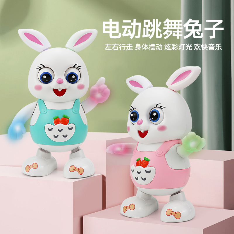 Nuevo estilo transfronterizo, canto eléctrico y baile para niños, lindo y divertido juguete de conejo, puesto de juguete luminoso eléctrico para niños al por mayor