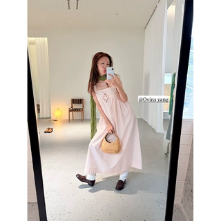 ovinsyang 甜美刺绣背心镂空连衣裙2026夏宽松绝美气质吊带长裙