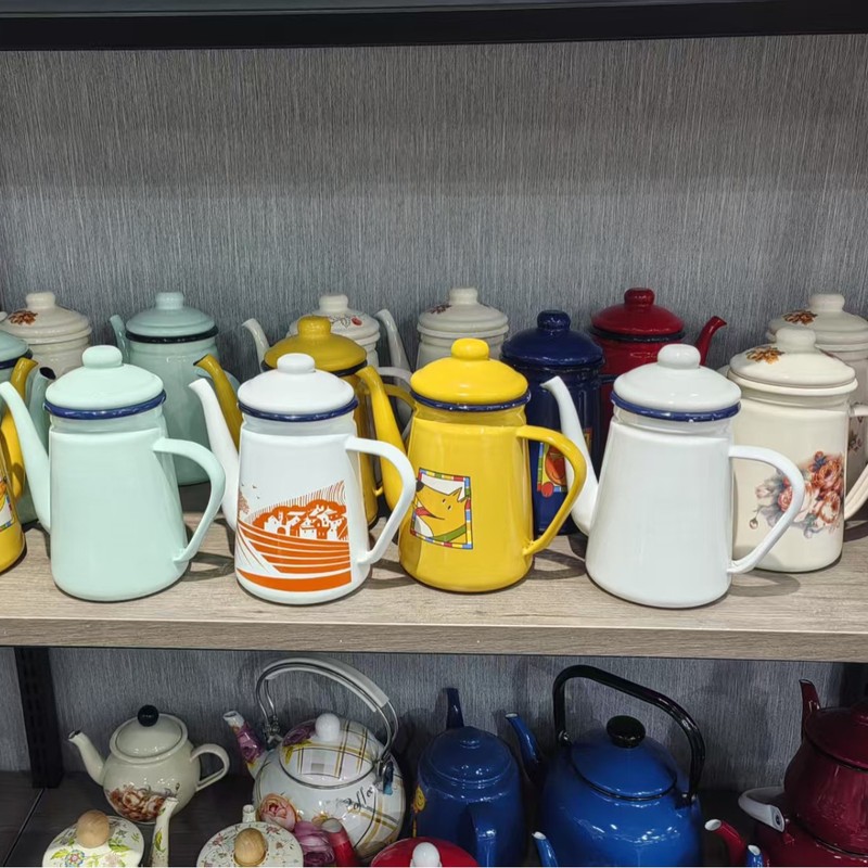 エナメルオイルポット、コーヒーポット、ケトル、ノスタルジックなエナメルワインポット、ホテル鍋、電磁調理器ユニバーサル|undefined