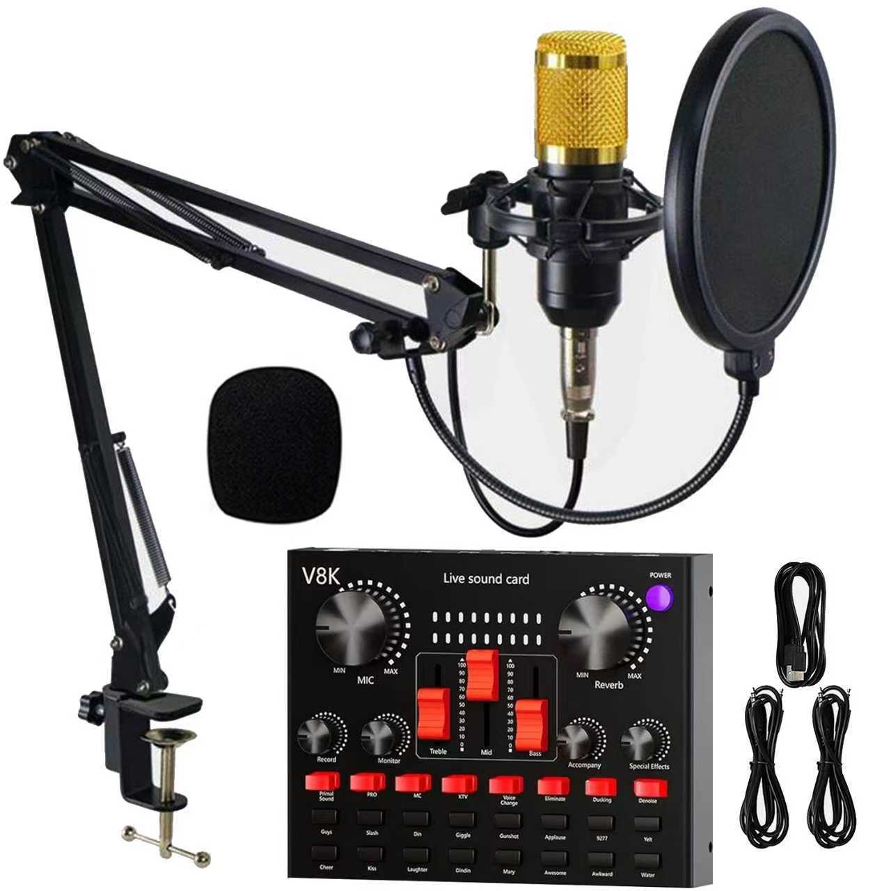 Cross-Border V8K English Live Streaming Sound Card Bm800 Boom Arm Set Mobile Podcast Microphone Full Set for Live Streaming