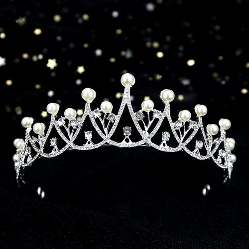 Children's Korean simple diamond-encrusted pearl bridal crown tiara wedding dress accessories princess birthday party dress accessories