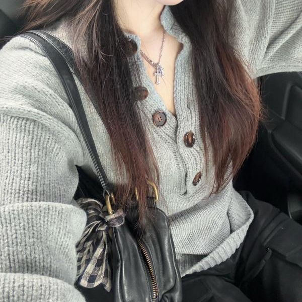 美式辣妹风灰色显瘦百搭打底针织衫修身显白休闲慵懒风长袖上衣|undefined