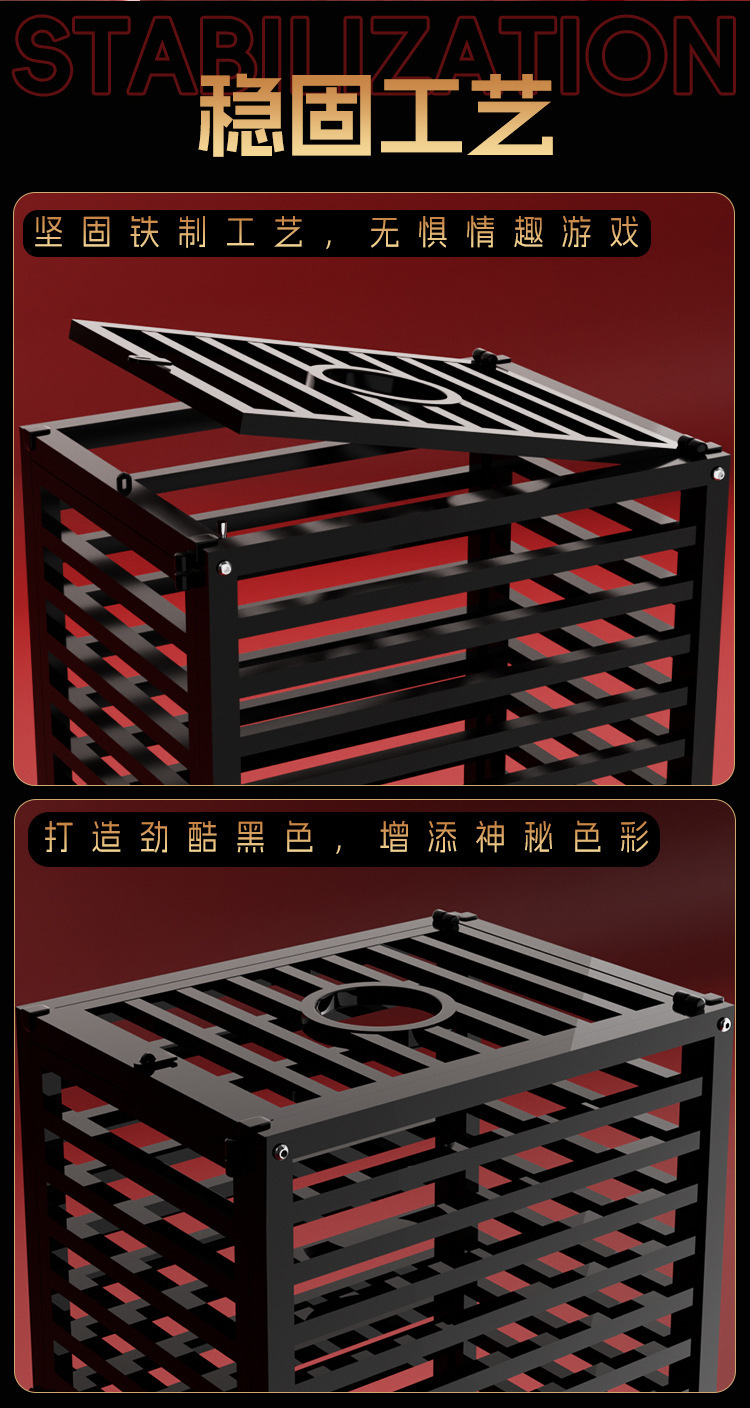 Large Iron Bondage Cage Adult Roleplay Furniture in Black — detail image 22